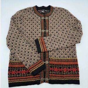 NWT Skyr Boho Nordic Fair Isle Aztec 100% Wool Cardigan Sweater Size Large